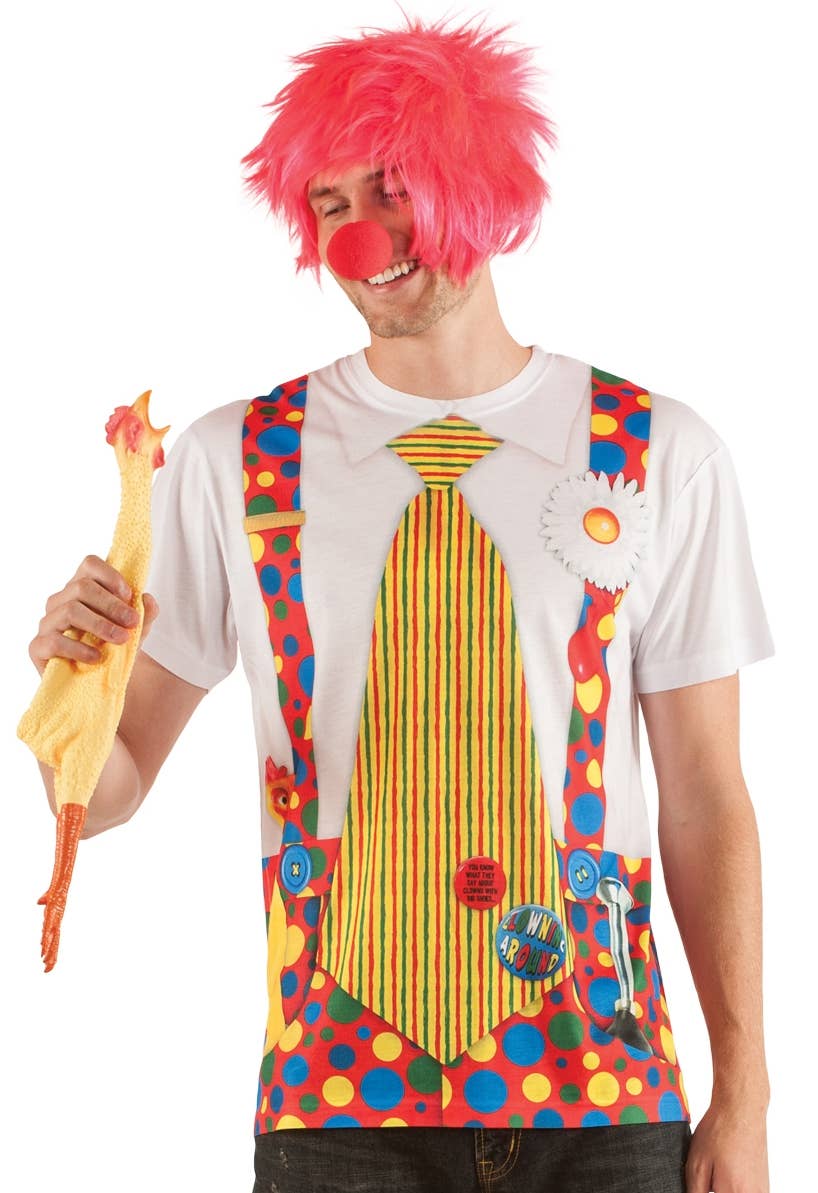 Men's Clown with Big Tie Faux Real Printed Costume Top Front