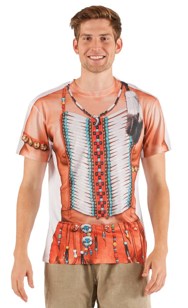 Men's Big Chief American Indian Printed Faux Real Costume Top Front