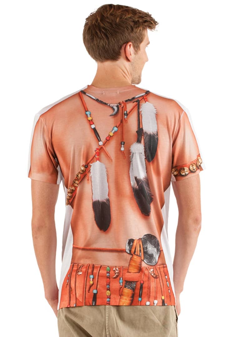 Men's Big Chief American Indian Printed Faux Real Costume Top Back