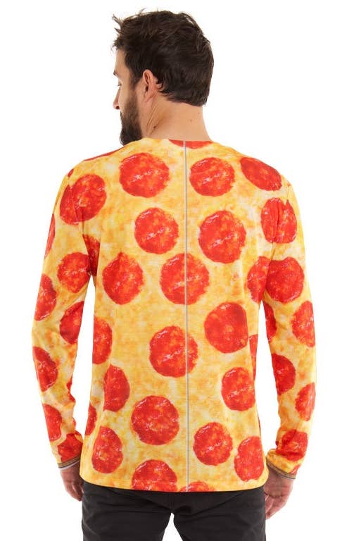 Men's Peperoni Pizza Print Faux Shirt, Tie and Jacket Costume T-shirt Back