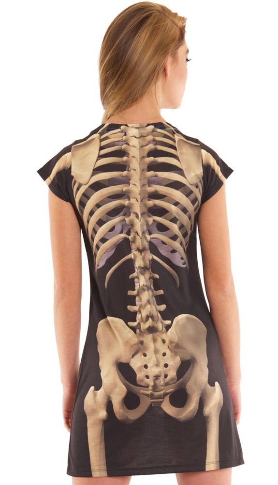 Women's Skeleton Print Faux Real Halloween Costume Dress Back Image