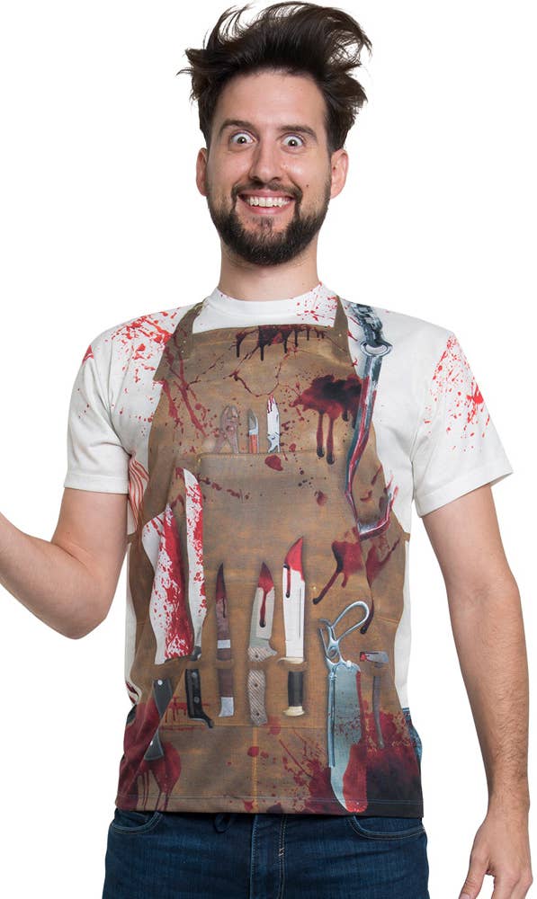 Men's Nightmare Butcher Printed Halloween Costume Shirt Main Image