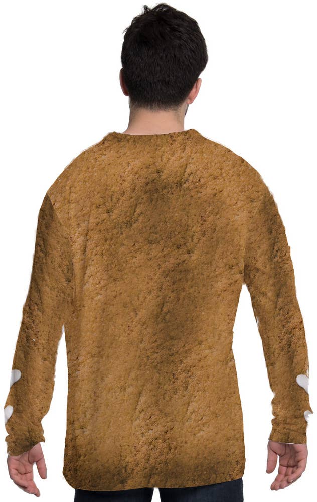 Faux Real Gingerbread Man Mens Christmas Costume Top - Back Image