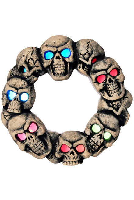 Skulls Door Wreath Halloween Decoration with Rainbow Lights