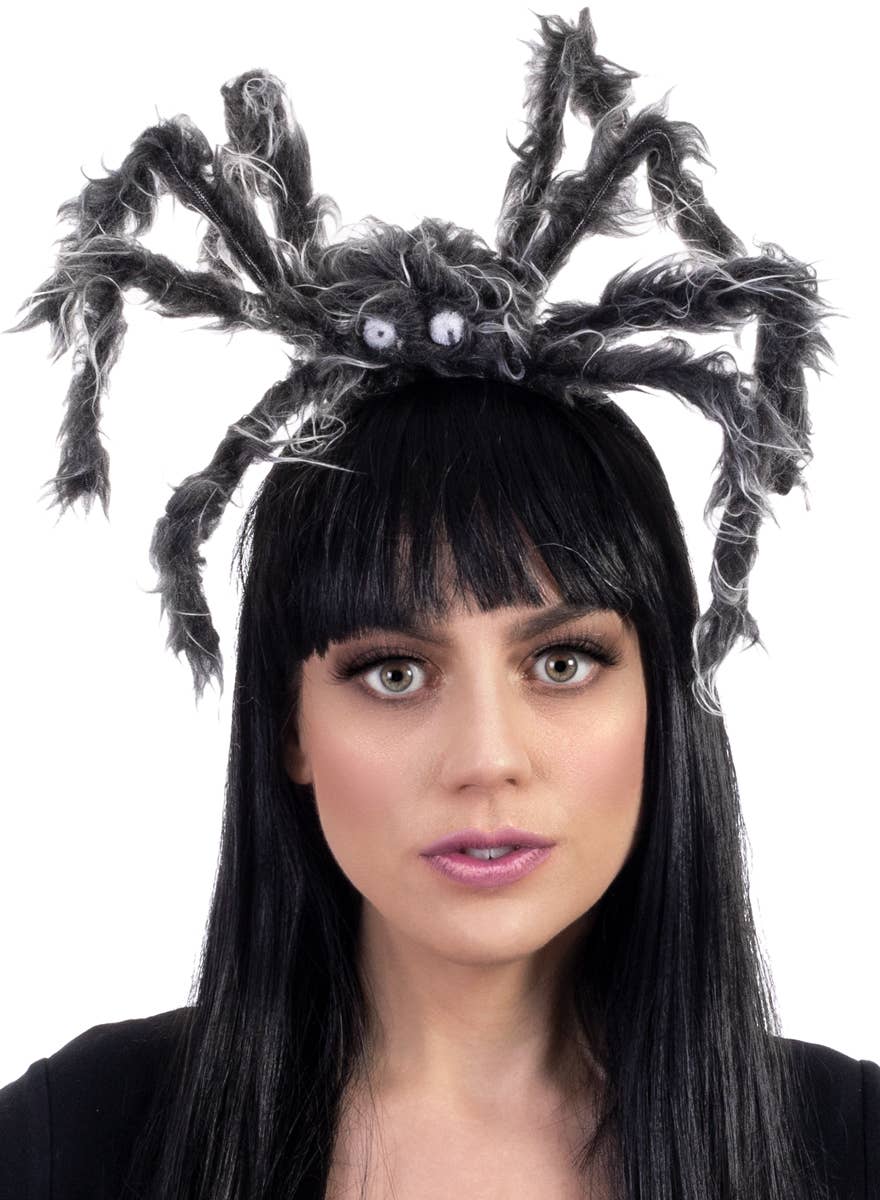 Fuzzy Grey Spider Halloween Headband - Main Image
