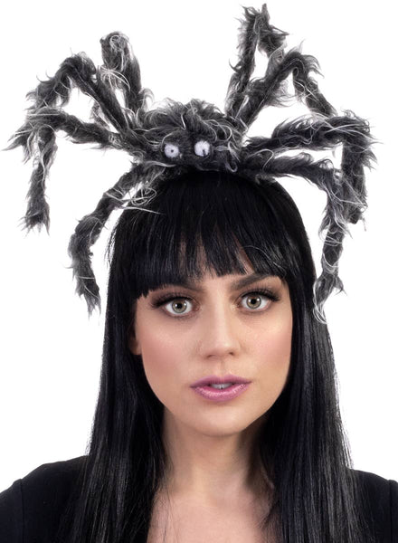 Fuzzy Grey Spider Halloween Headband - Main Image