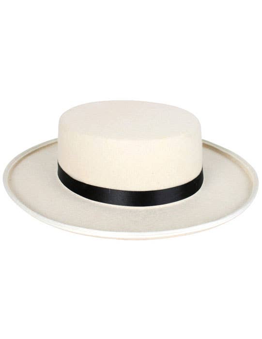 Cream Barbershop Boater Costume Hat with Black Satin Hat Band  - Main View