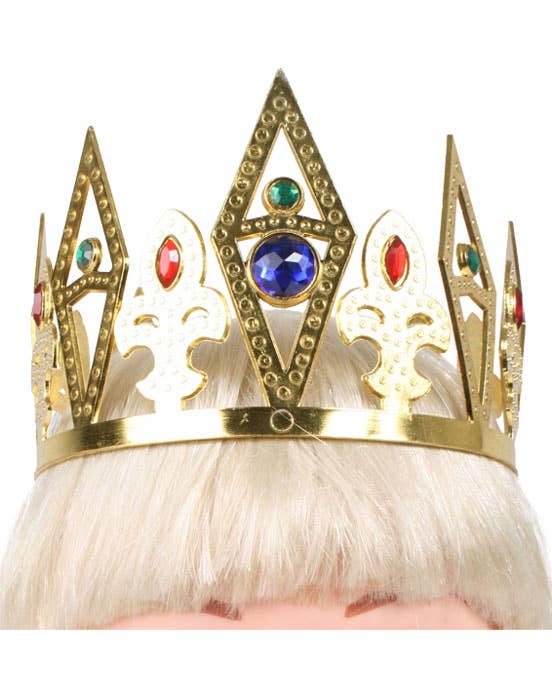 Gold Plastic Costume Crown with Attached Faux Jewels