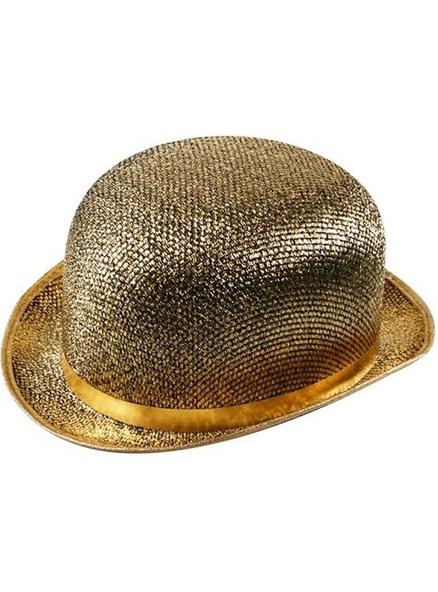 Adult's Sparkly Gold Tinsel Bowler Costume Accessory Hat Main Image