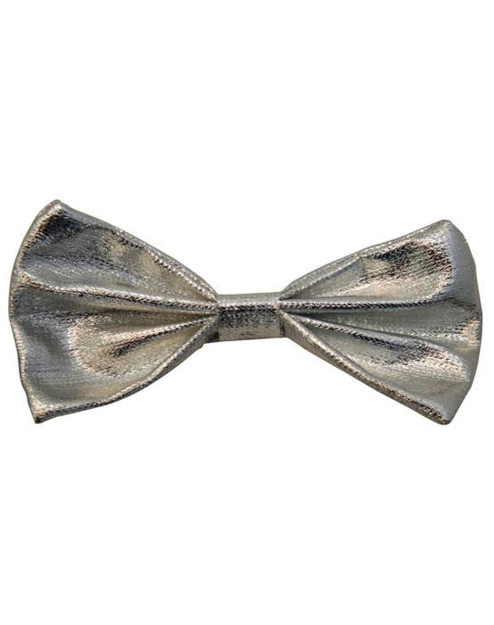 Metallic Silver Bow Tie Costume Accessory with Elasticated Neckband