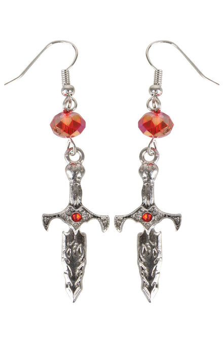 Silver and Red Halloween Dagger Costume Earrings