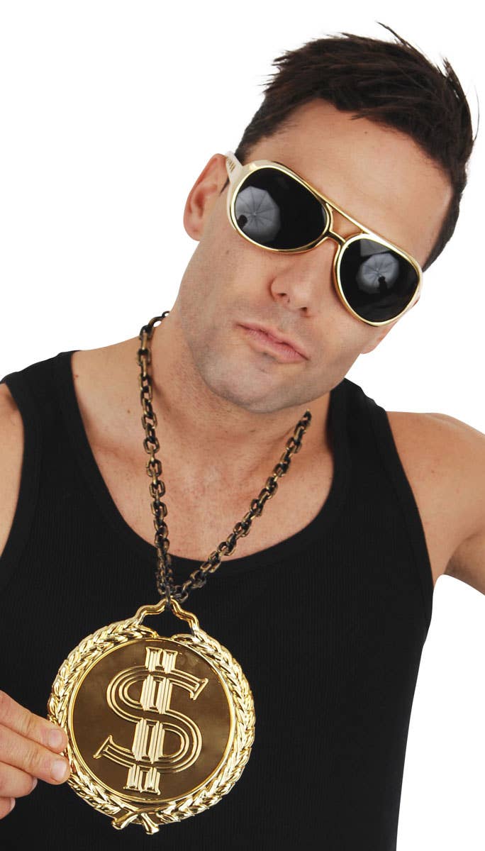 Dollar Sign Men's Gold Pimp Costume Necklace Close Image