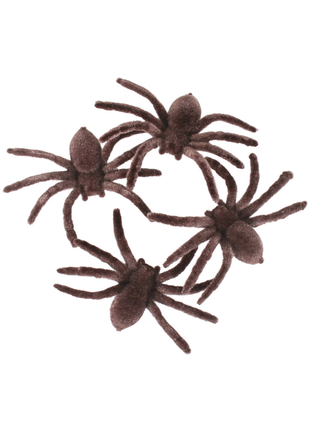 Flocked Brown Spider Halloween Decorations 4 Pack
