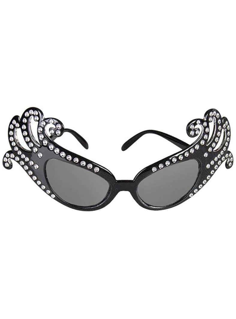 Black Frame Dame Edna Costume Glasses with White Rhinestones