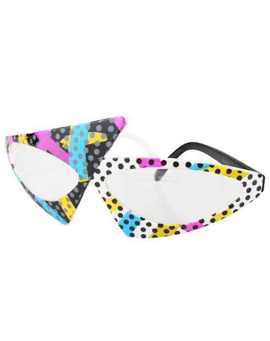 Colourful Angular 80's Costume Glasses with Black Dots 