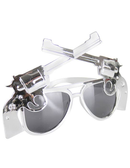 Metallic Silver Double Pistol Guns Costume Glasses - Alternative View