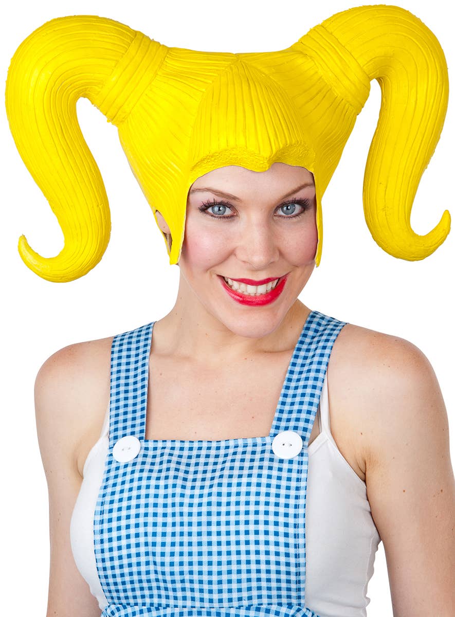 Yellow Latex Costume Wig with Pigtails 