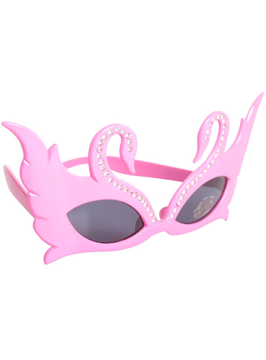 Swan Shaped Pink Costume Glasses with Diamantes