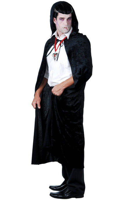 Black Velvet Halloween Cape with Attached Hood