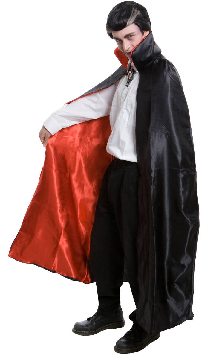 Black Satin Vampire Cape | Adults Black and Red Halloween Cape