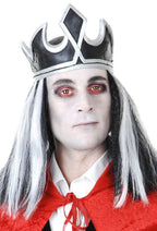 Black and White Streaked Vampire King Costume Wig with Attached Latex Crown