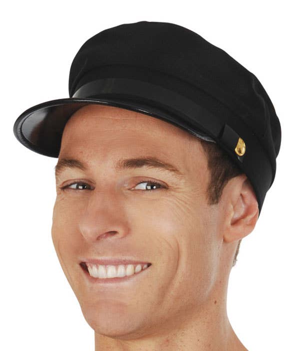 Adults Black Fabric Chauffeur Costume Hat with Vinyl Brim - Alternative View