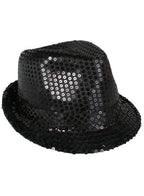 Black Sparkly Sequin Fedora Costume Hat for Adults