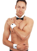 Male Stripper Black and White Collar and Cuffs with Black Bow Tie Sexy Mens Costume