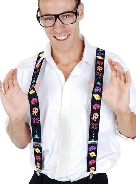 Adult's Space Invaders Costume Accessory Suspenders Main Image