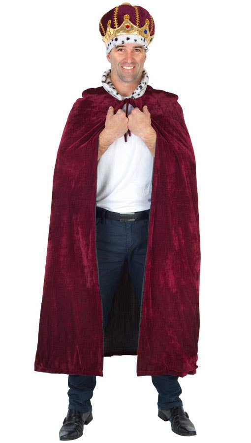 Men's Long Burgundy Medieval King Costume Cape