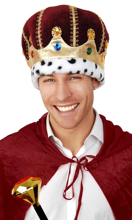Medieval Royal King Dark Red Plush Crown Hat Accessory