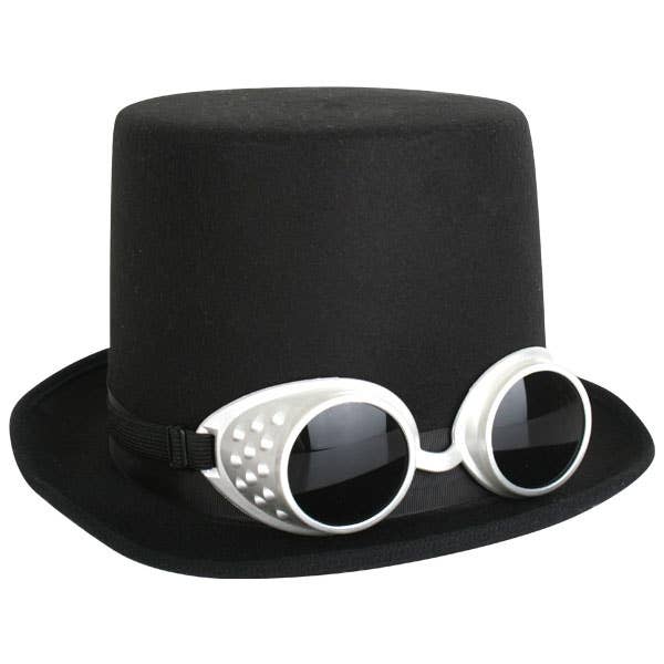 Black Steampunk Costume Top Hat with Silver Goggles - Alternative View