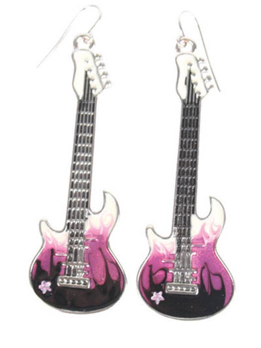 Pink Rock Star Guitar Costume Earrings