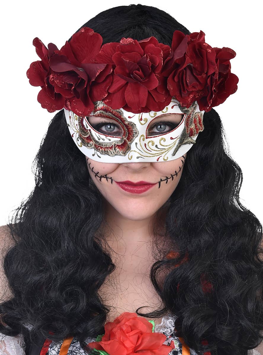 Red and White Flower Masquerade Mask | Masquerade Mask for Women