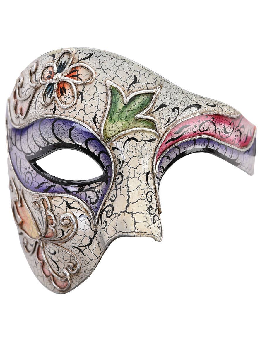 Half Face Pink and Purple Floral Masquerade Mask
