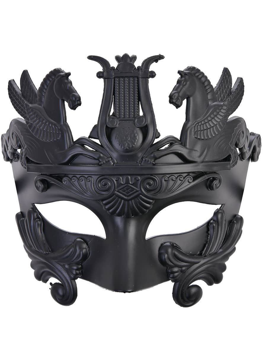 Men's Matte Black Greek Masquerade Mask