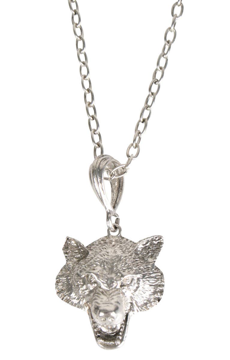 Silver Metal Wolf Head Necklace Costume Accessory