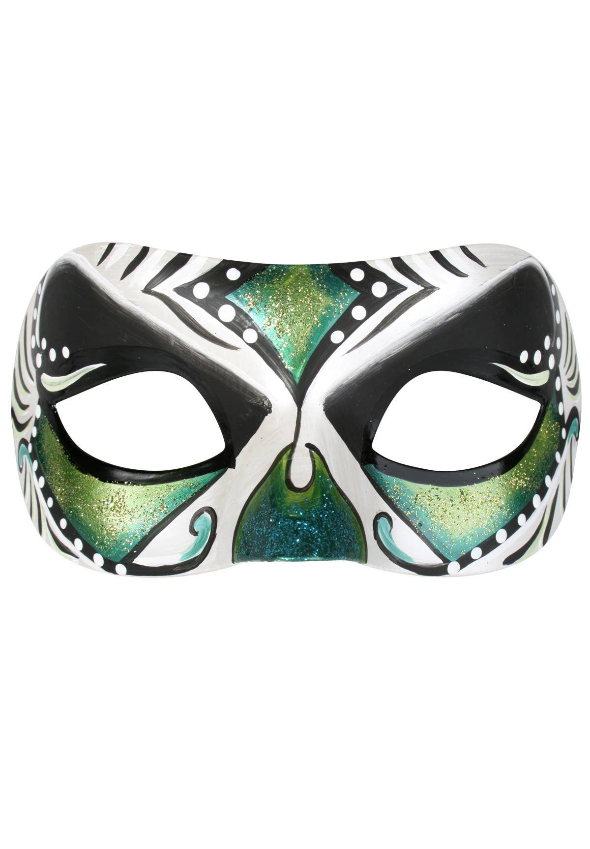 Adult's Green, Blue and White Day of the Dead Masquerade Mask