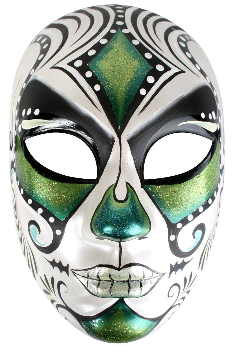 Green, Blue and White Full Face Masquerade Mask