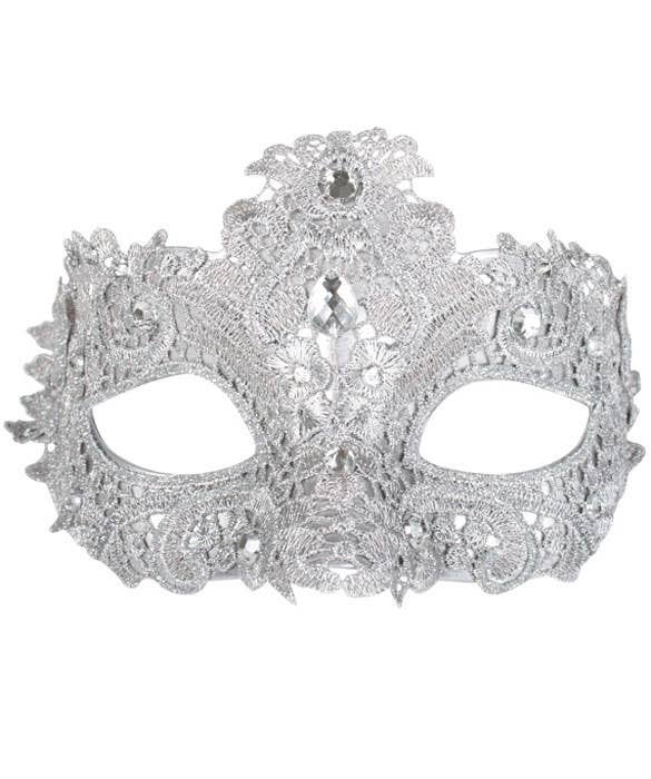 Delicate Silver Lace Masquerade Mask View 1