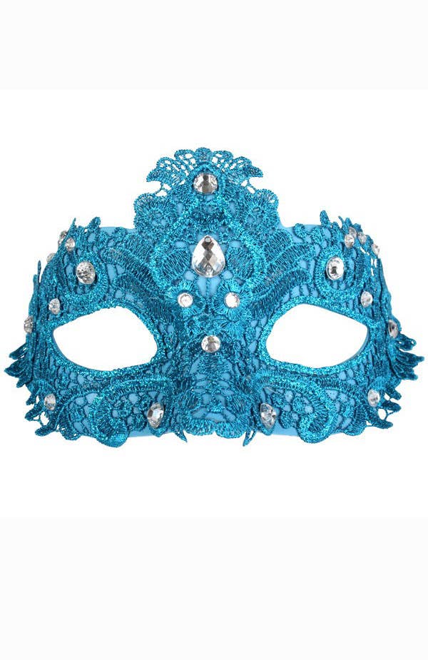 Decorative Blue Crystal Lace Women's Masquerade Mask