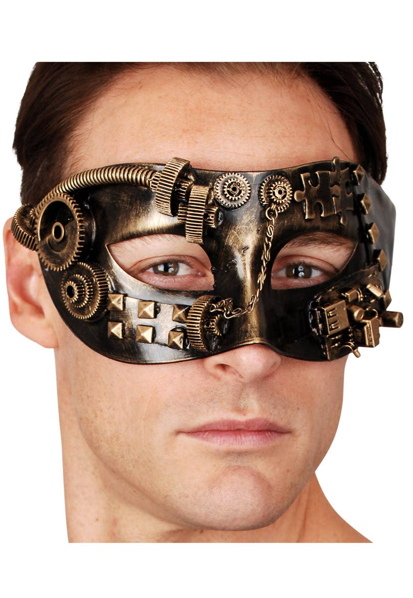 Copper and Black Men's Steampunk Masquerade Mask - Alternate Image