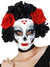 Sugar Skull Deluxe Full Face Masquerade Mask with Red and Black Roses