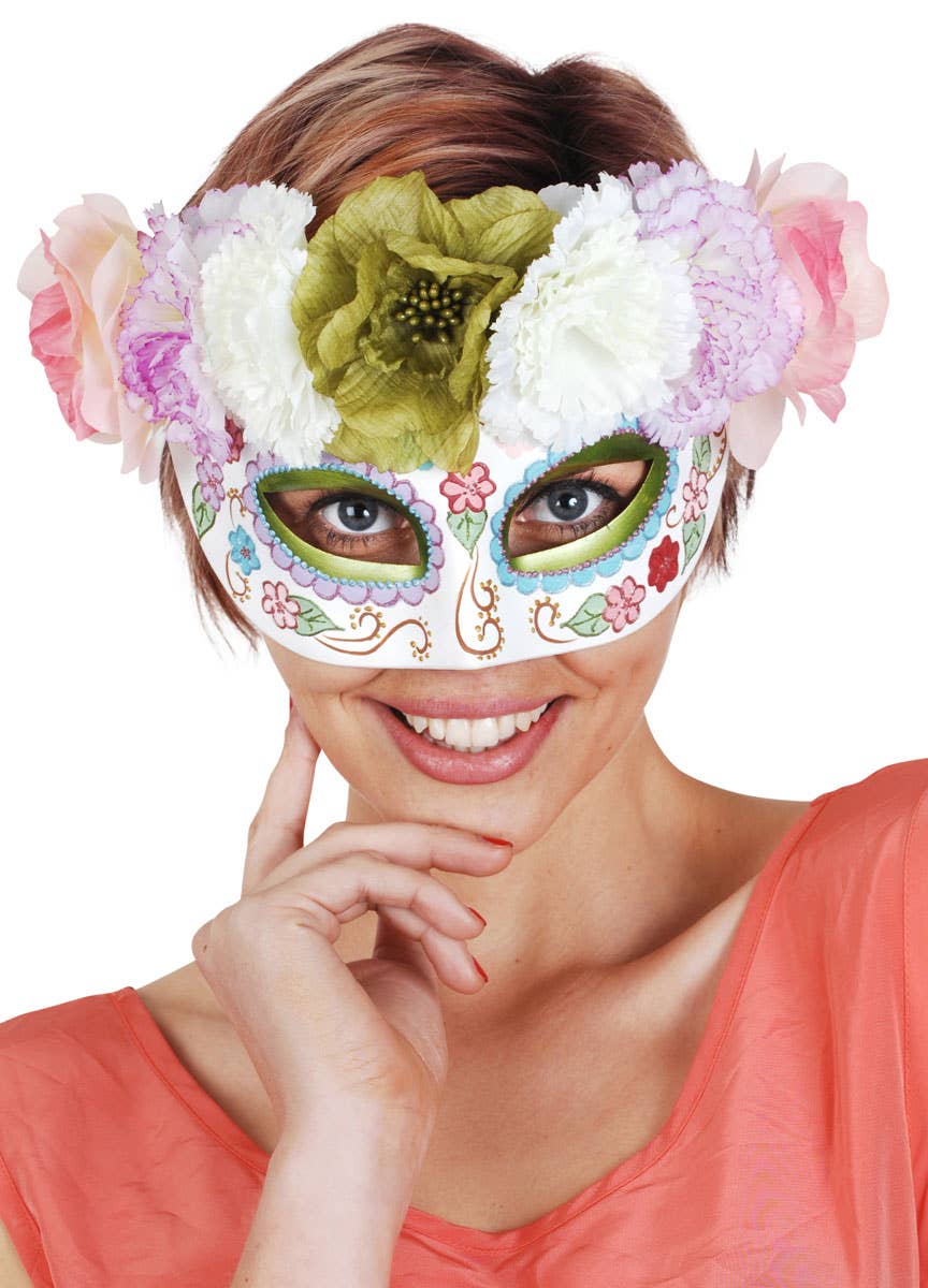 Pastel Women's Half Face Sugar Skull Masquerade Mask Main Image