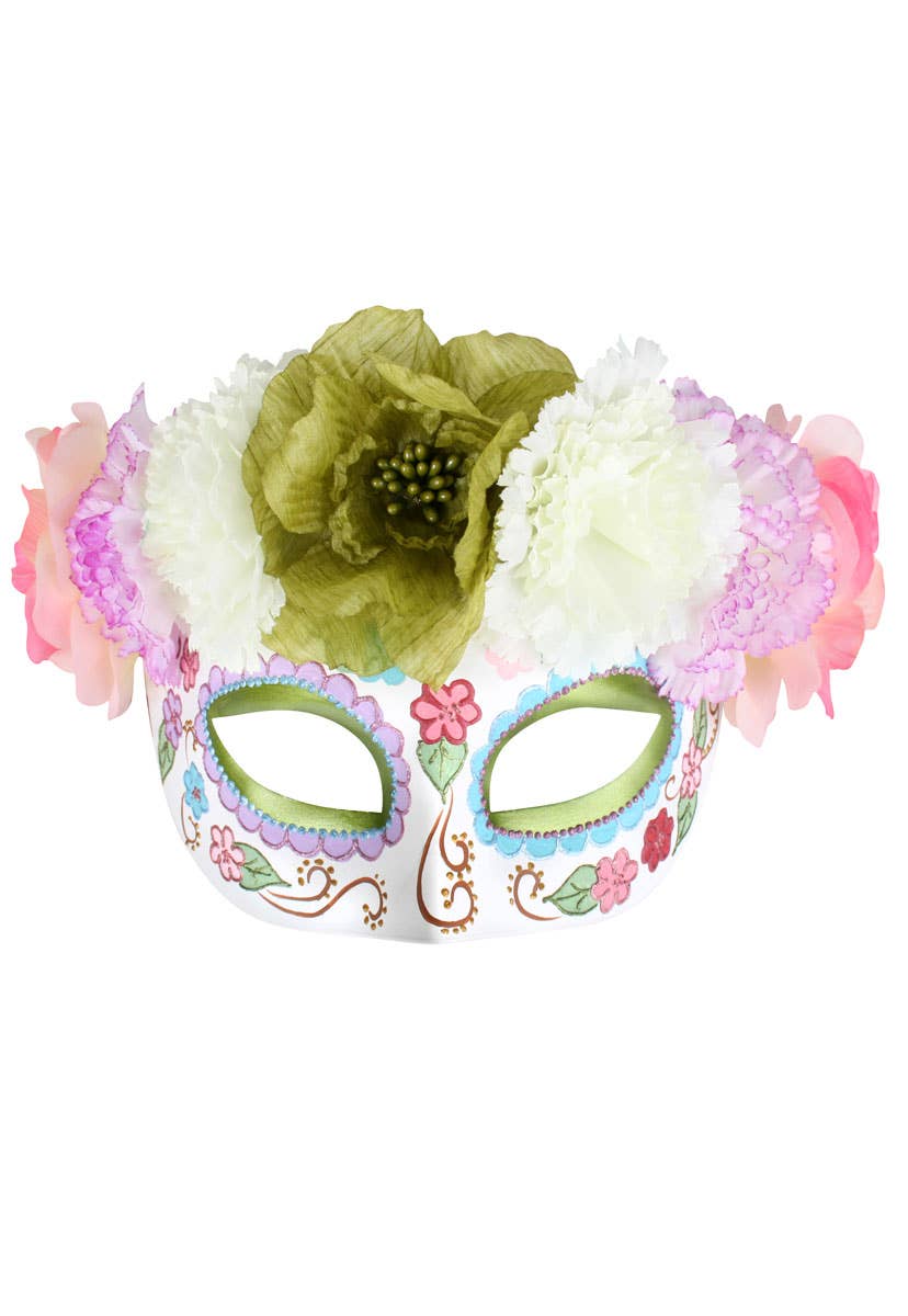 Pastel Women's Half Face Sugar Skull Masquerade Mask Close Image