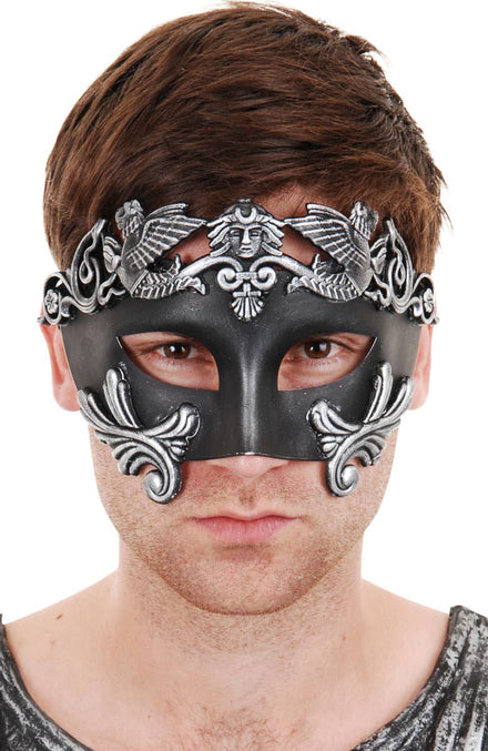 Men's Black And Silver Centurion Masquerade Mask Main