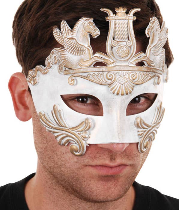 White And Cream men's Overlay Masquerade Mask Main