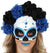 Deluxe Sugar Skull Half Face Masquerade Mask with Blue and Black Roses View 1