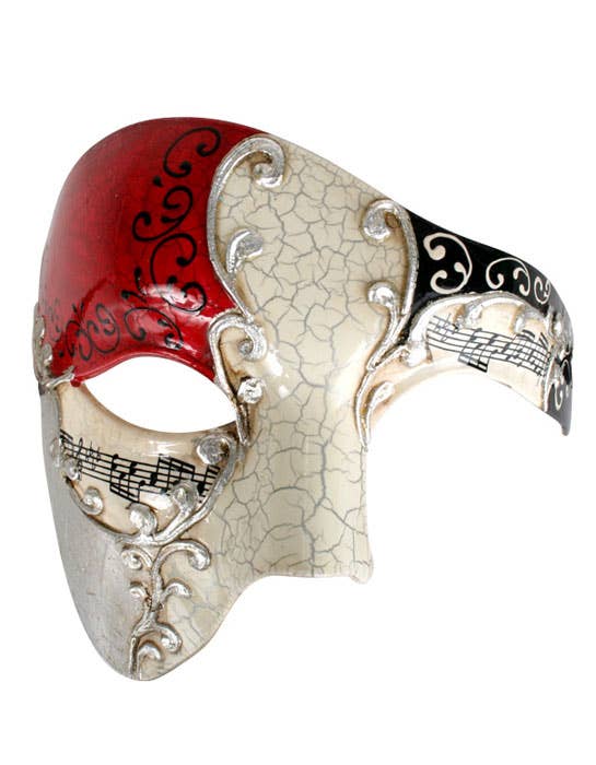 Men's Over Eye Red And White Crackle Paint Masquerade Mask Alternative