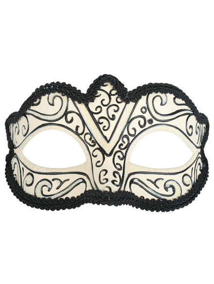 Adults Black And White Glitter Swirls Simple Masquerade Mask